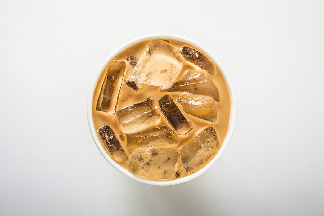 ice coffee on white, top view