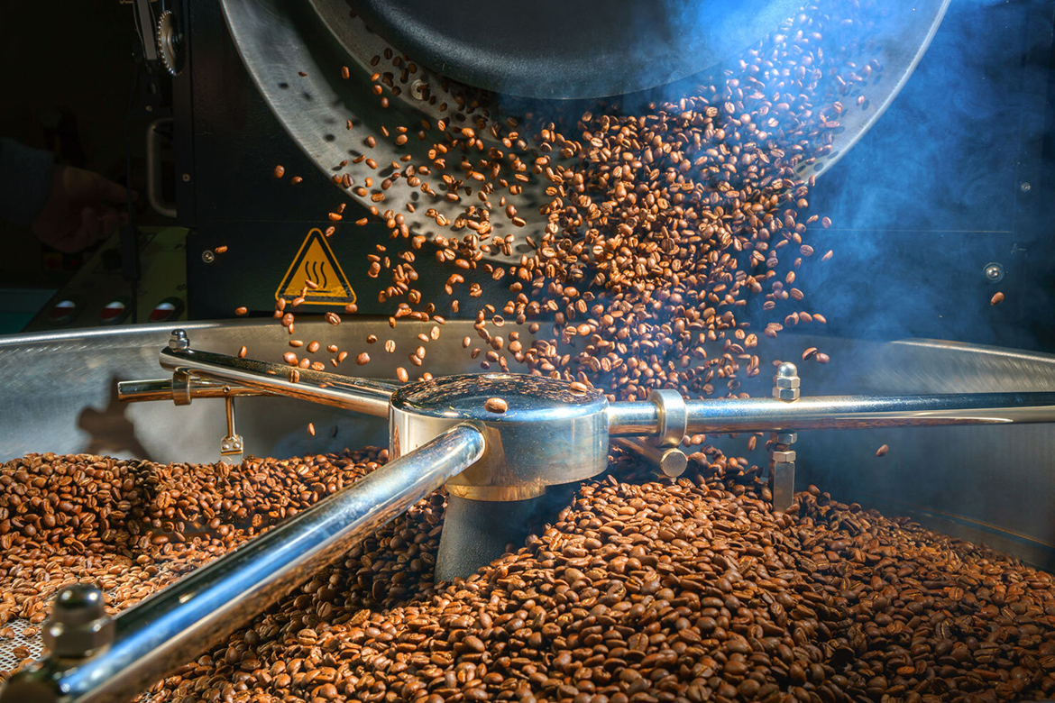 mixing roasted coffee